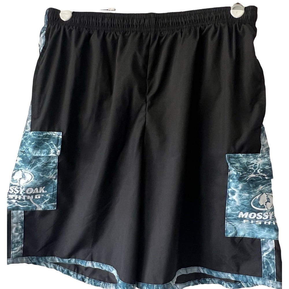 Mossy Oak Fishing Men XL Black Blue Water Pattern Cargo Board Shorts Swim Trunks